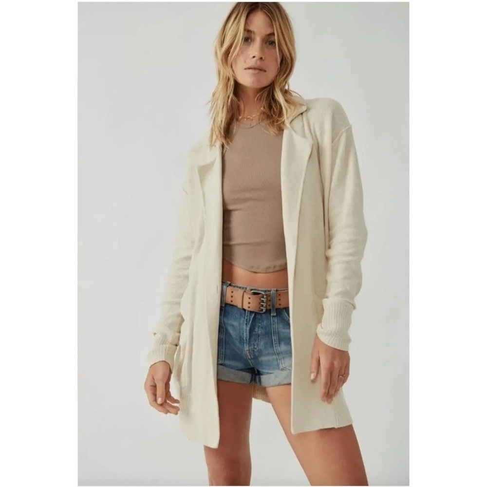 Free People Desert Blazer Cardigan Recycled Cotton Knit Sweater Cream Size Small - Picture 1 of 8